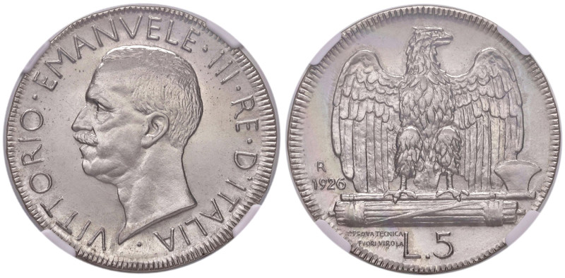 Vittorio Emanuele III (1900-1946) 5 Lire 1926 Prova Tecnica Fuori Virola - Luppi...