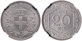 Vittorio Emanuele III (1900-1946) 20 Centesimi 1918 Prova - Luppino PP 230 NI RRR In slab NGC MS 65 5786301-002
MS 65