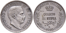 Vittorio Emanuele III (1900-1946) Somalia - Quarto di Rupia 1910 var. Sabbiata - Luppino PP 308 AG (g 2,93) RRR Anche del quarto di Rupia Prova Sabbia...