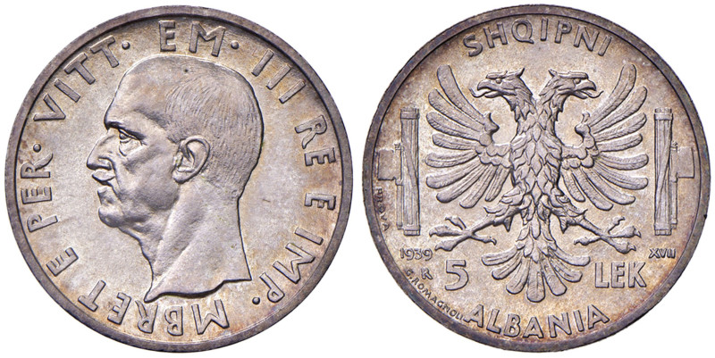 Vittorio Emanuele III (1900-1946) Albania - 5 Lek 1939 Prova - Luppino PP320 AG ...