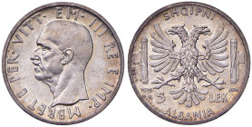 Vittorio Emanuele III (1900-1946) Albania - 5 Lek 1939 Prova - Luppino PP320 AG (g 5.00) RRRR Moneta estremanete rara ed in eccezionale stato di conse...