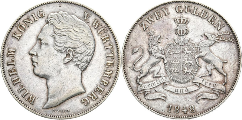 WÜRTTEMBERG
Wilhelm I., 1816 - 1864. Doppelgulden 1848. Thun 437; Kahnt 589; Da...