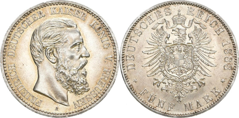 REICHSSILBERMÜNZEN PREUSSEN
Friedrich III., 1888. 5 Mark 1888 A. J. 99. 27.81 g...