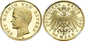 REICHSGOLDMÜNZEN BAYERN
Otto II., 1886-1913. 20 Mark 1895. In US-Plastikholder der NGC mit der Bewertung PF 66 ULTRA CAMEO (6630874-012) TOP POP. J. ...