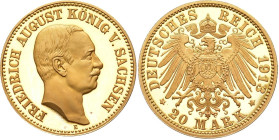 REICHSGOLDMÜNZEN SACHSEN
Friedrich August III., 1904-1918. 20 Mark 1913. In US-Plastikholder der NGC mit der Bewertung PF 66 + ULTRA CAMEO (6630874-0...