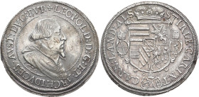 HABSBURGER BIS 1866
Erzherzog Leopold V., 1619 - 1632. Reichstaler 1620, Ensisheim. Dav. 3342. 28.51 g. Leicht berieben, sehr schön