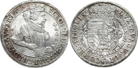 HABSBURGER BIS 1866
Erzherzog Leopold V., 1619 - 1632. Reichstaler 1632, Hall. Geharnischtes Hüftbild mit Krone, geschultertem Zepter und Schwert, im...