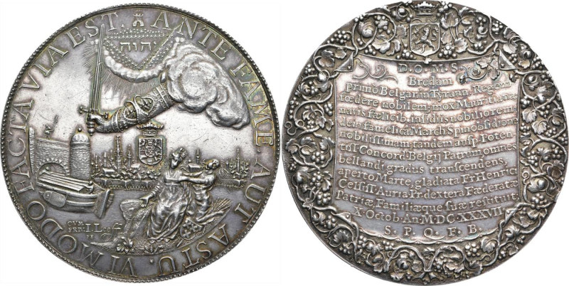 NIEDERLANDE BREDA
Stadt. Silbermedaille 1637,von J. van Looff, auf die Einnahme...