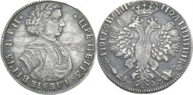 RUSSLAND GROSSFUERSTENTUM / KAISERREICH
Peter I., 1682 / 1689 - 1725. Poltina (1/2 Rubel) 1707, Münzhof Kadashevsky. Variante Adler ohne Zunge. Bitki...