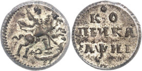 RUSSLAND GROSSFUERSTENTUM / KAISERREICH
Peter I., 1682 / 1689 - 1725. Kopeke 1718, L, Moskau, Roter Münzhof. In US-Plastikholder der PCGS mit der Bew...