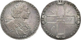 RUSSLAND GROSSFUERSTENTUM / KAISERREICH
Peter I., 1682 / 1689 - 1725. Rubel 1723 OK, Moskau, Roter Münzhof. Sogenannter "Tigrovik" mit großem Kreuz. ...