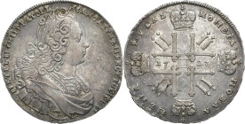 RUSSLAND GROSSFUERSTENTUM / KAISERREICH
Katharina I., 1725 - 1727. Rubel 1727, Moskau, Roter Münzhof. Bitkin 22 (R1, var.). 28.33 g. Selten, besonder...