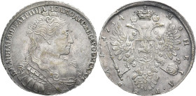 RUSSLAND GROSSFUERSTENTUM / KAISERREICH
Anna, 1730 - 1740. Rubel 1734, Münzhof Kadashevsky. Bitkin 99 (R var.). 25.44 g. Sehr schön-vorzüglich