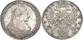 RUSSLAND GROSSFUERSTENTUM / KAISERREICH
Anna, 1730 - 1740. Rubel 1734, Münzhof Kadashevsky. Variante mit 9 Perlen im Haar. Bitkin 119 (R1). 25.25 g. ...