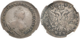 RUSSLAND GROSSFUERSTENTUM / KAISERREICH
Elisabeth, 1741 - 1761. Polupoltinnik 1743 MMD, Moskau, Roter Münzhof. In US-Plastikholder der NGC mit der Be...