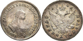 RUSSLAND GROSSFUERSTENTUM / KAISERREICH
Elisabeth, 1741 - 1761. Polupoltinnik 1746, Moskau. Bitkin 157. 6.29 g. Selten in dieser Erhaltung. Attraktiv...