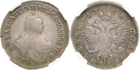 RUSSLAND GROSSFUERSTENTUM / KAISERREICH
Elisabeth, 1741 - 1761. Polupoltinnik 1748 MMD, Moskau, Roter Münzhof. In US-Plastikholder der NGC mit der Be...