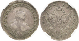 RUSSLAND GROSSFUERSTENTUM / KAISERREICH
Elisabeth, 1741 - 1761. Polupoltinnik 1750 MMD, Moskau, Roter Münzhof. In US-Plastikholder der NGC mit der Be...