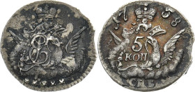 RUSSLAND GROSSFUERSTENTUM / KAISERREICH
Elisabeth, 1741 - 1761. 5 Kopeken 1758, St. Petersburg. Bitkin 343. 1.32 g. Feine Tönung, kl. Zainende, sehr ...