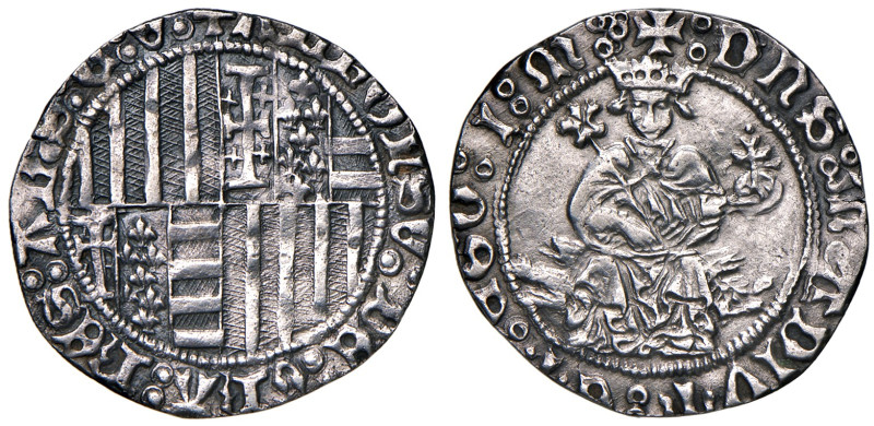 (L') Aquila. Alfonso I d’Aragona (1442-1458). Carlino AG gr. 2,81. CNI 4 var. ME...