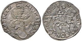 Carmagnola. Michele Antonio di Saluzzo (1504-1528). Cornuto AG gr. 5,40. MIR 146. Raro. Patina iridescente, SPL