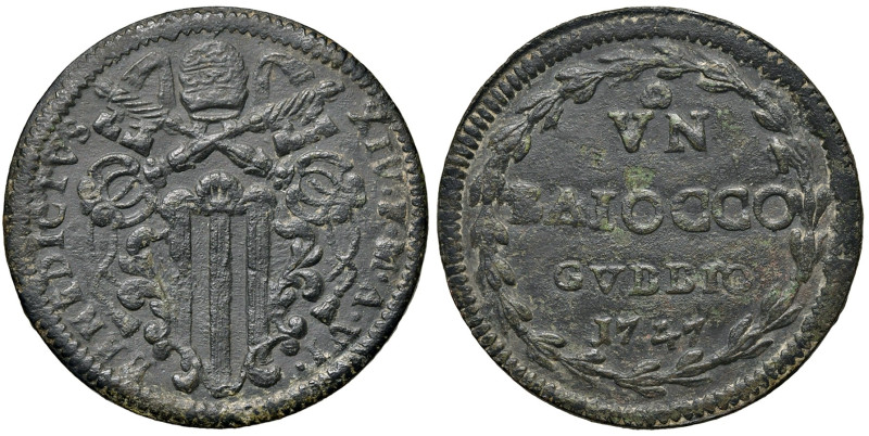 Gubbio. Benedetto XIV (1740-1758). Baiocco 1747 CU gr. 12,78. Muntoni 449. Berma...