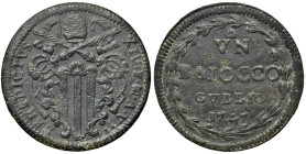 Gubbio. Benedetto XIV (1740-1758). Baiocco 1747 CU gr. 12,78. Muntoni 449. Berman 2834. MIR 2654/27. Migliore di BB