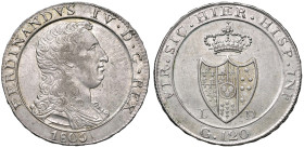 Napoli. Ferdinando IV di Borbone (1759-1816). II periodo: 1799-1805. Da 120 grana 1805 AG. Pagani 10. P.R. 9. MIR 423. Magliocca 392. q.SPL