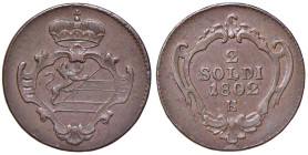 Gorizia. Francesco II d’Asburgo-Lorena imperatore del S.R.I. e conte di Gorizia (1792-1804). Da 2 soldi 1802 (sigla H) CU gr. 5,38. CNI 27. MIR 157c. ...