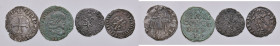 Pesaro. Lotto di quattro monete. Costanzo I Sforza (1473-1483). Terzo di grosso o agontano AG. Giovanni Sforza (1483-1500 e 1503-1510). Soldo AE. Quat...