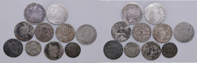 Savoia. Lotto di dieci monete. Vittorio Amedeo II (1675-1730). I periodo: reggenza della madre, 1675-1680. Lira 1680 (Torino) AG (R). II periodo: duca...