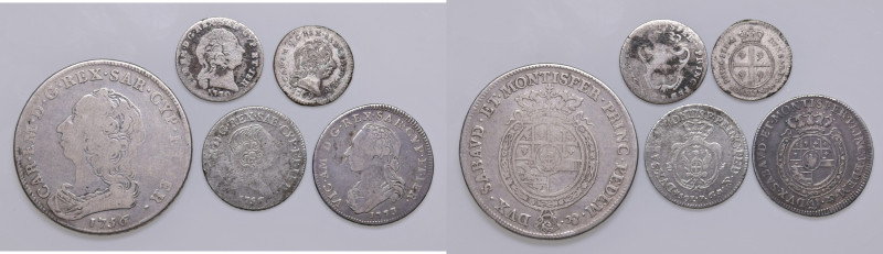 Savoia. Lotto di cinque monete. Carlo Emanuele III (1730-1773). Scudo da 6 lire ...