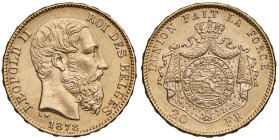 Belgio. Leopoldo II (1831-1865). Da 20 franchi 1878 (Bruxelles) AV. Friedberg 412. q.FDC