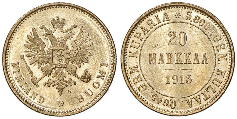 Finlandia. Nicola II di Russia (1894-1917). Da 20 markkaa 1913 (Helsinki). Sigla...