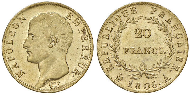 Francia. Napoleone I imperatore (1804-1814). Da 20 franchi 1806 A (Parigi) AV. G...