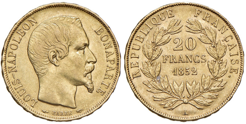 Francia. Seconda Repubblica (1848-1852). Da 20 franchi 1852 A (Parigi). Luigi Na...