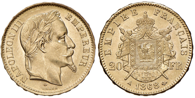 Francia. Napoleone III (1852-1870). Da 20 franchi 1868 A (Parigi). Gadoury 1062....