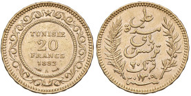 Tunisia. Ali Bey (1882-1902). Da 20 franchi 1892 A (Parigi) AV. Friedberg 12. SPL