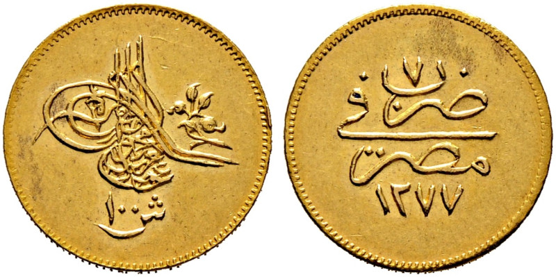 Ägypten. Abdul Aziz AH 1277-1293/ AD 1861-1876. 
100 Kurush 1866 (Jahr 5). KM 2...