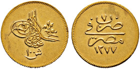 Ägypten. Abdul Aziz AH 1277-1293/ AD 1861-1876. 
100 Kurush 1866 (Jahr 5). KM 263, Fr. 81. 8,52 g vorzüglich