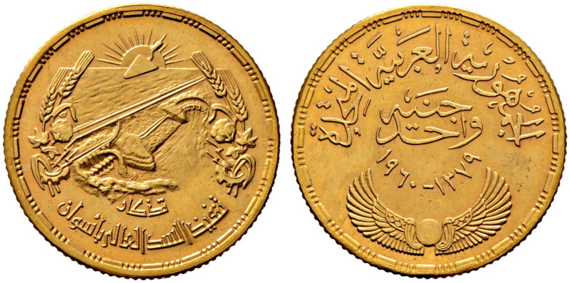 Ägypten. Vereinigte Arabische Republik 1958-1971. 
Pound 1960. Assuan-Damm. KM ...