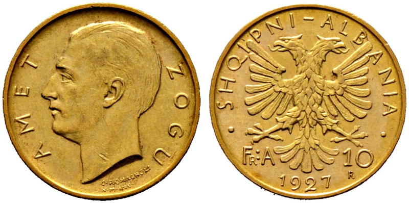 Albanien. Ahmed Zogu 1925-1928, als Präsident. 
10 Franken 1927 -Rom-. KM 9, Sc...