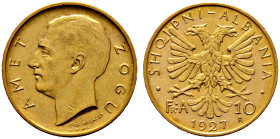 Albanien. Ahmed Zogu 1925-1928, als Präsident. 
10 Franken 1927 -Rom-. KM 9, Schl. 15, Fr. 3. 3,24 g minimale Kratzer, fast vorzüglich Erworben am 30...