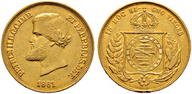 Brasilien. Pedro II. 1831-1889. 
10.000 Reis 1861. KM 467, Fr. 122. 9,00 g Randfehler, sehr schön-vorzüglich Erworben am 8.12.1967 in der Auktion bei...