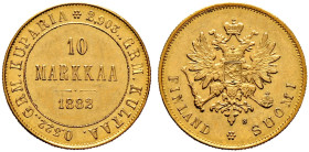 Finnland. unter russischer Herrschaft. 
10 Markka 1882 -Helsinki-. Alexander III. Bitkin (Russland) 229, Fr. 5, Schl. 8. 3,25 g gutes vorzüglich