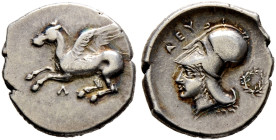 Akarnania. Leukas 
Stater 400-330 v. Chr. Ähnlich wie vorher, jedoch mit Beizeichen Lorbeerkranz. Calciati 64. 8,50 g leichter Doppelschlag auf dem R...