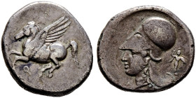 Korinthia. Korinthos 
Stater 338-300 v. Chr. Ähnlich wie vorher, jedoch mit Beizeichen Palladium. BMC 256. 8,10 g minimal korrodiert, kleine Kratzer ...