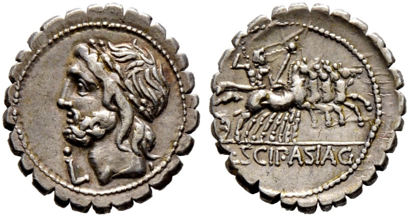 Römische Republik. 
L. Cornelius Scipio Asiaticus 106 v. Chr. Denar (Serratus) ...