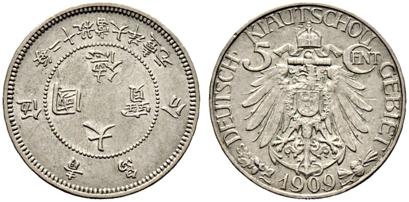 Nebengebiete 
KIAUTSCHOU. 5 Cent 1909. J. 729. kleiner Randfehler, sehr schön-v...