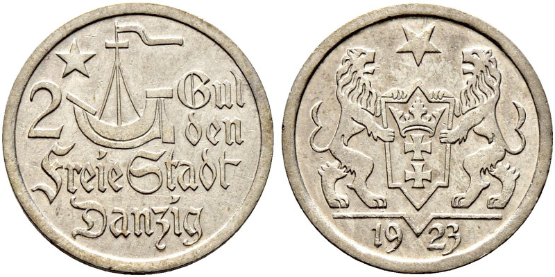 Nebengebiete 
DANZIG. 2 Gulden 1923. J. D 8. sehr schön-vorzüglich